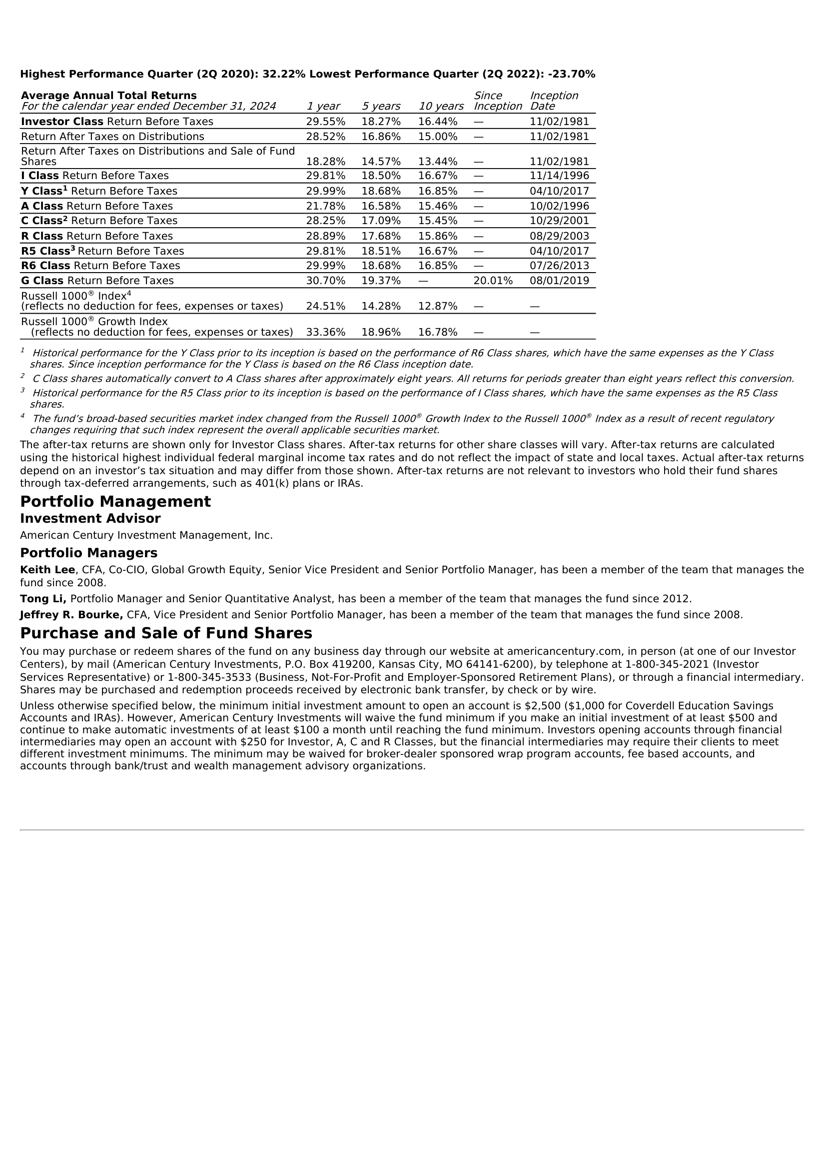 American Century Mutual Funds 497K performance table